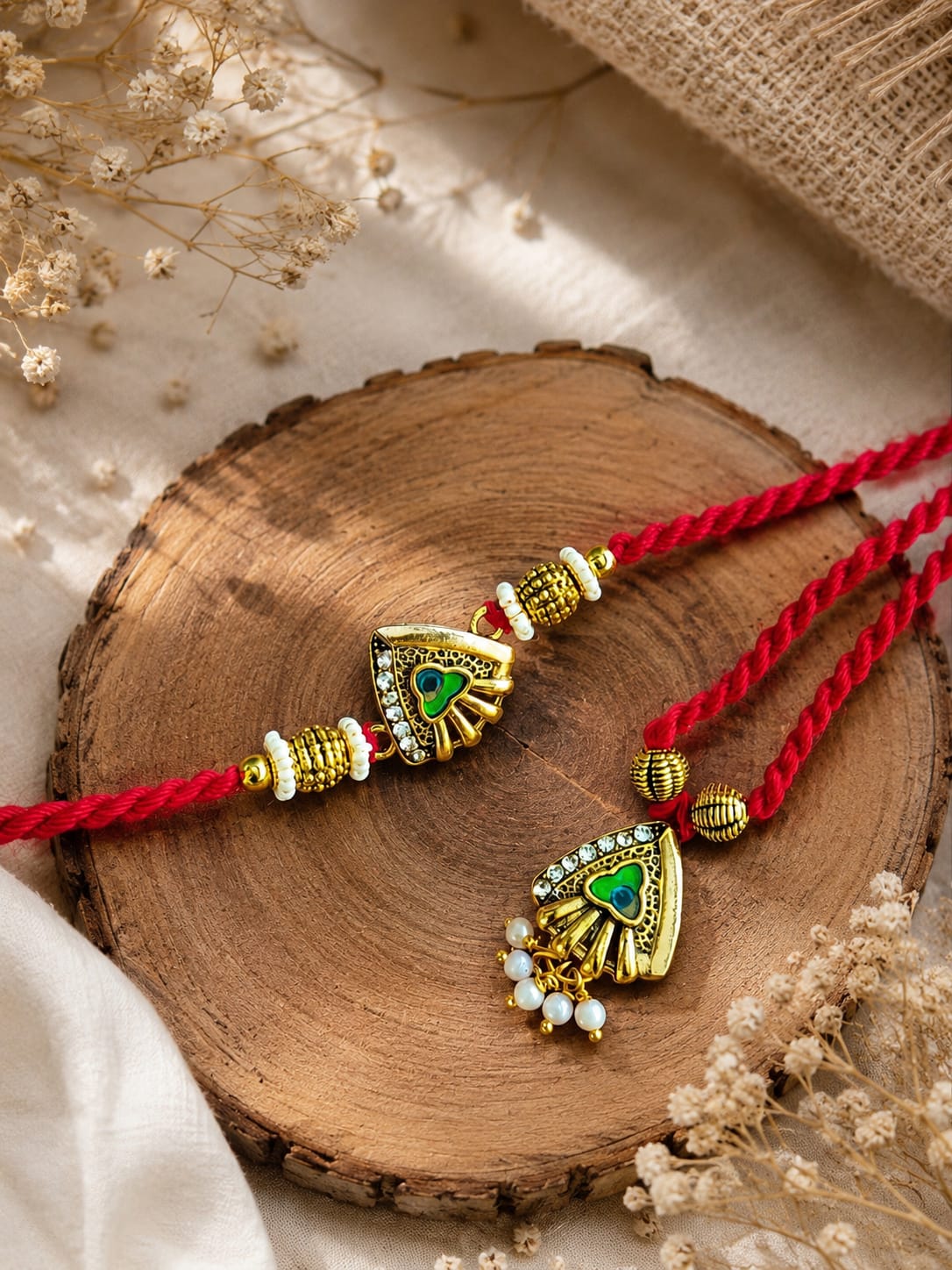 Peacock couple rakhi set